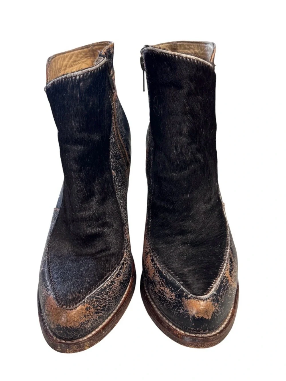 Bed-Stu Isla Women’s Brown Calf Hair Distressed Leather Ankle Boots Size 8.5